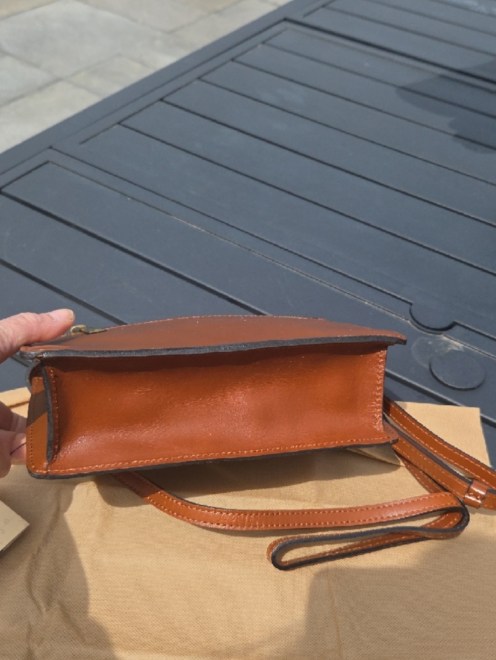 Patricia Nash Embossed Floral Leather Crossbody - Cognac - Picture 5 of 7